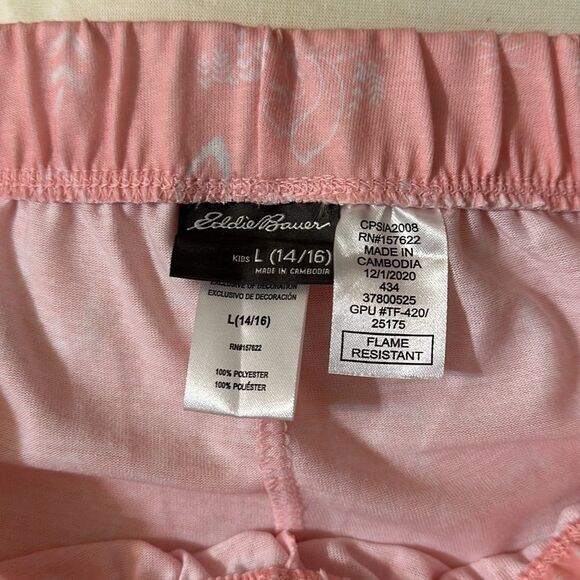 Eddie Bauer 14/16 L Kids Forest Animals Pink White Pajama Jogger Pants Bottom - Picture 7 of 8